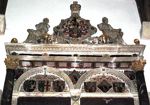 Close Up of Heraldry on Monument to Sir Edward Unton in Faringdon Church, Berkshire (Oxfordshire) -  Nash Ford Publishing