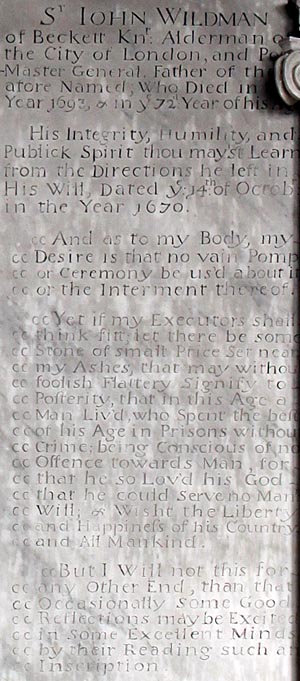 Wildman's Inscription (second half), Shrivenham Church, Berkshire (Oxfordshire) -  Nash Ford Publishing